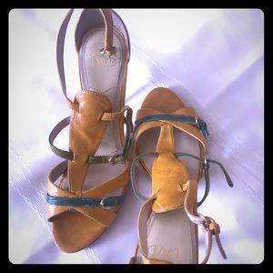 Sandals-Brown-green-metallic color